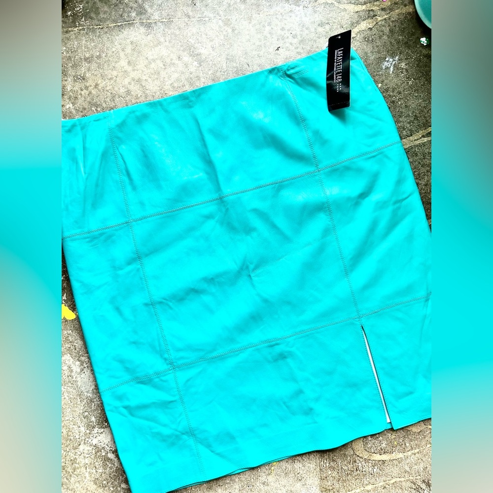 Lafayette 148 New York leather teal skirt size 16 nwt